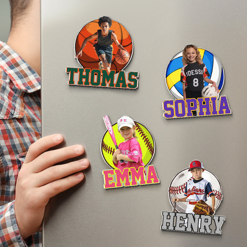 Custom Name & Sports, Baseball, Basketball, Hockey, Football Soccer Player, Fans - Personalized Magnet