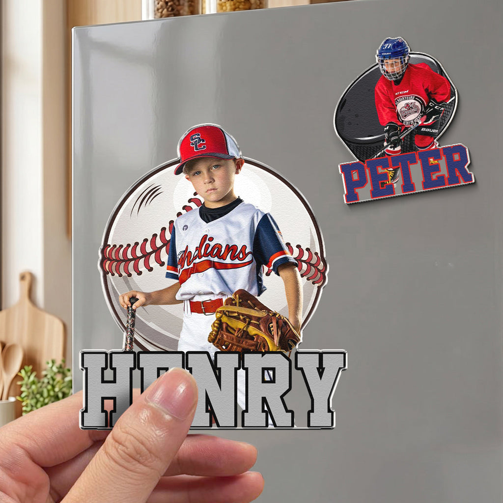 Custom Name & Sports, Baseball, Basketball, Hockey, Football Soccer Player, Fans - Personalized Magnet