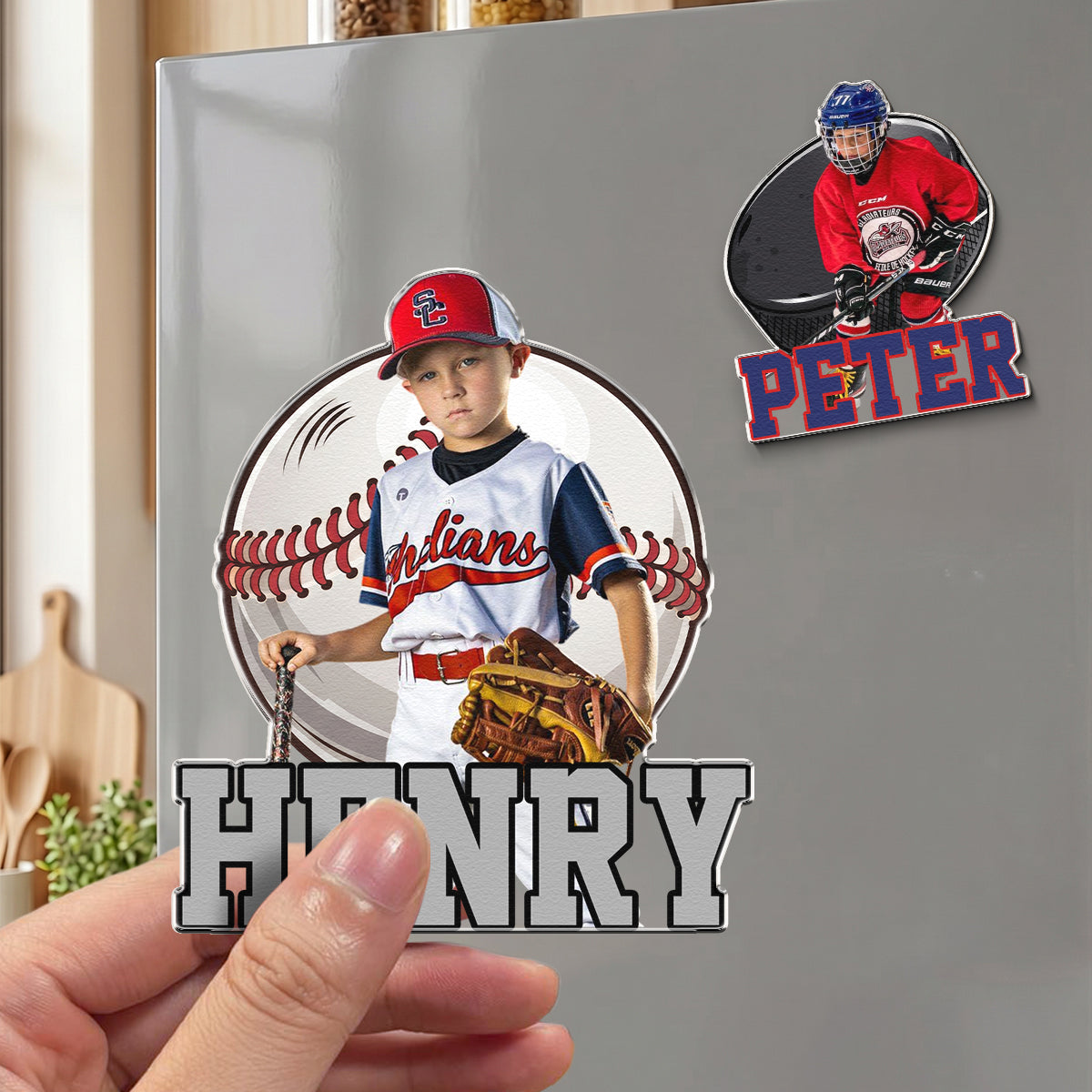 Custom Name & Sports, Baseball, Basketball, Hockey, Football Soccer Player, Fans - Personalized Magnet