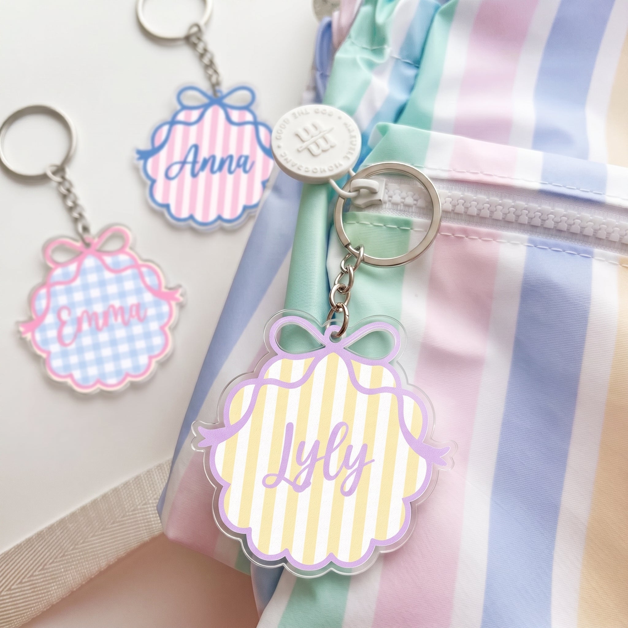 Custom Name Striped Pattern Back To School Gifts - Personalized Keychain