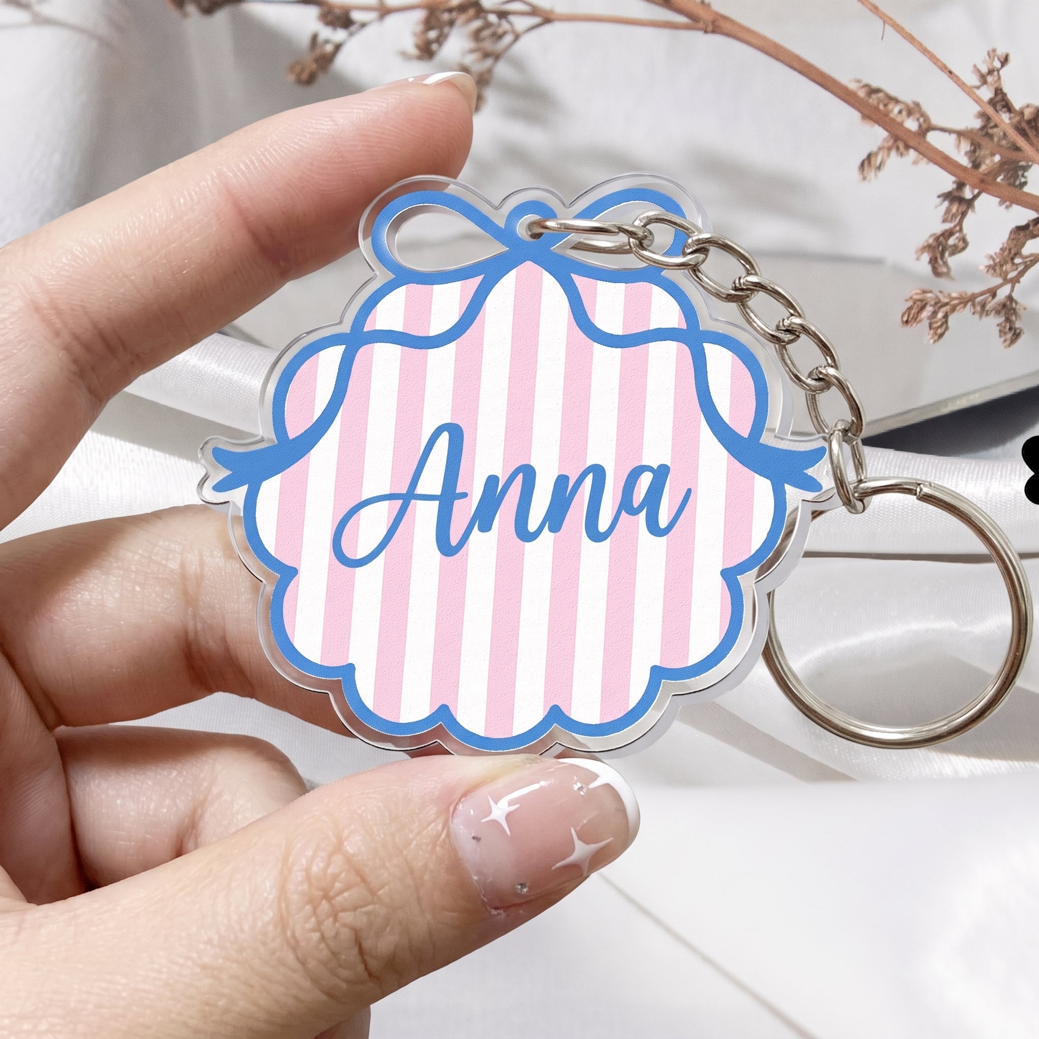 Custom Name Striped Pattern Back To School Gifts - Personalized Keychain