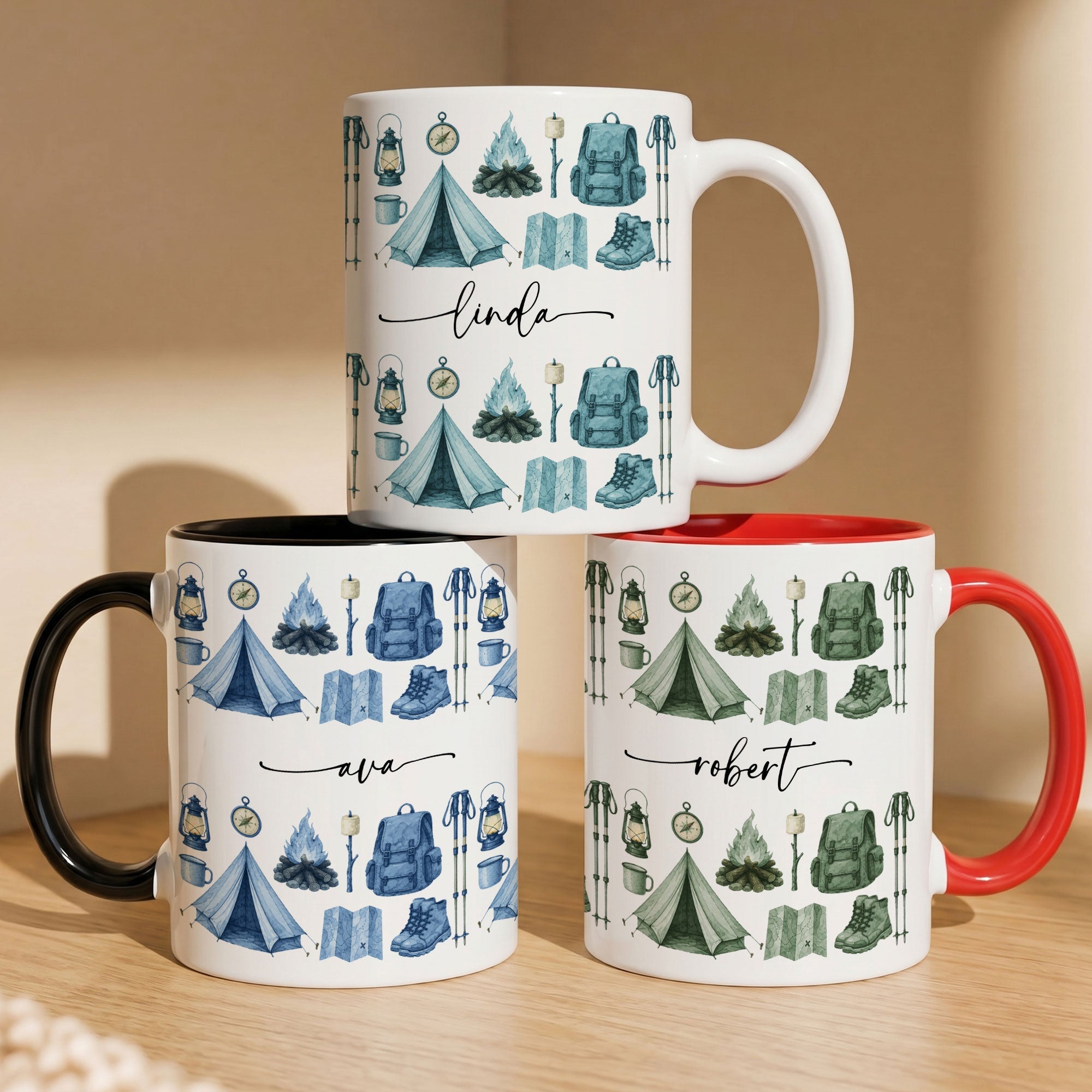 Custom Name Watercolor Camping Mug - Personalized Mug