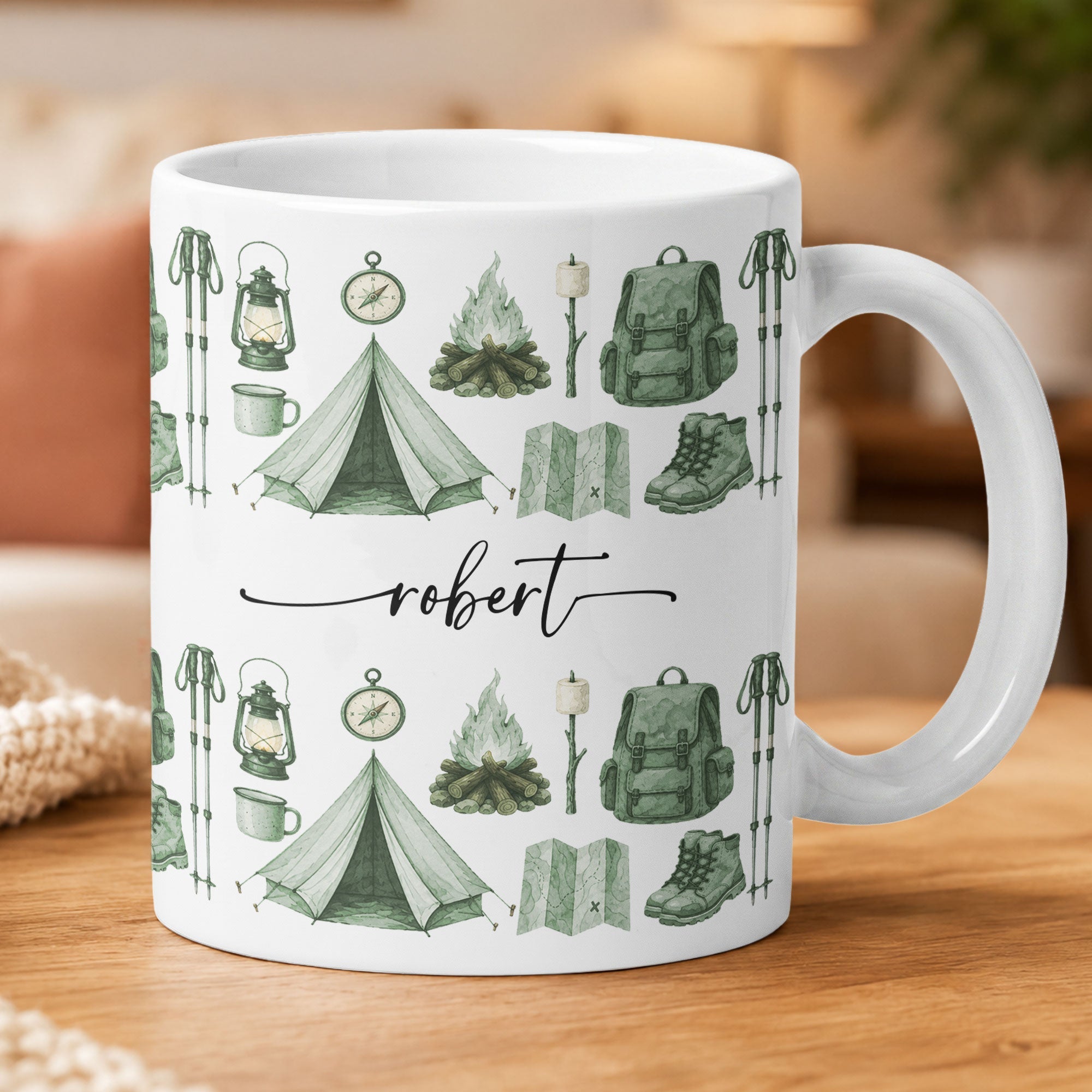 Custom Name Watercolor Camping Mug - Personalized Mug