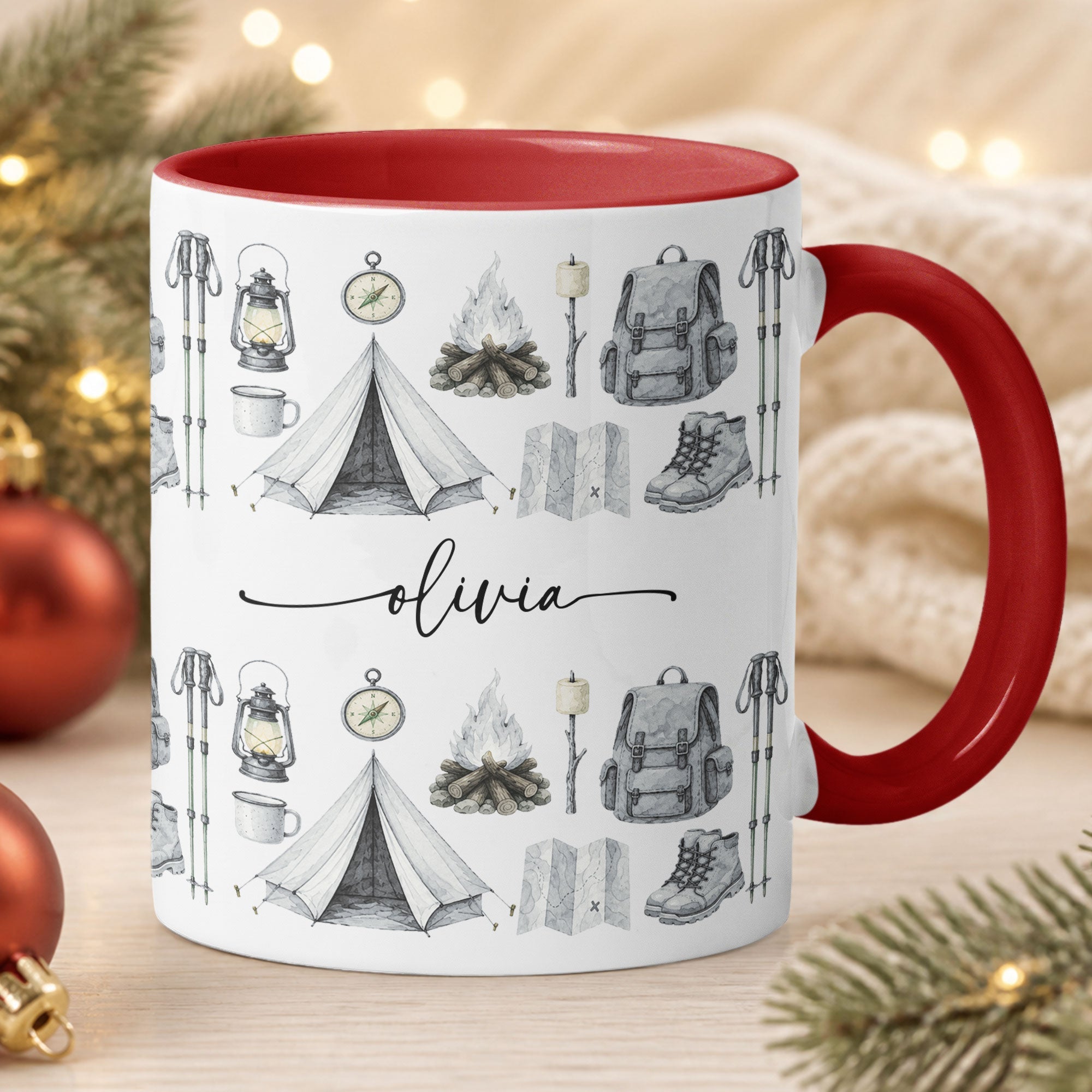 Custom Name Watercolor Camping Mug - Personalized Mug