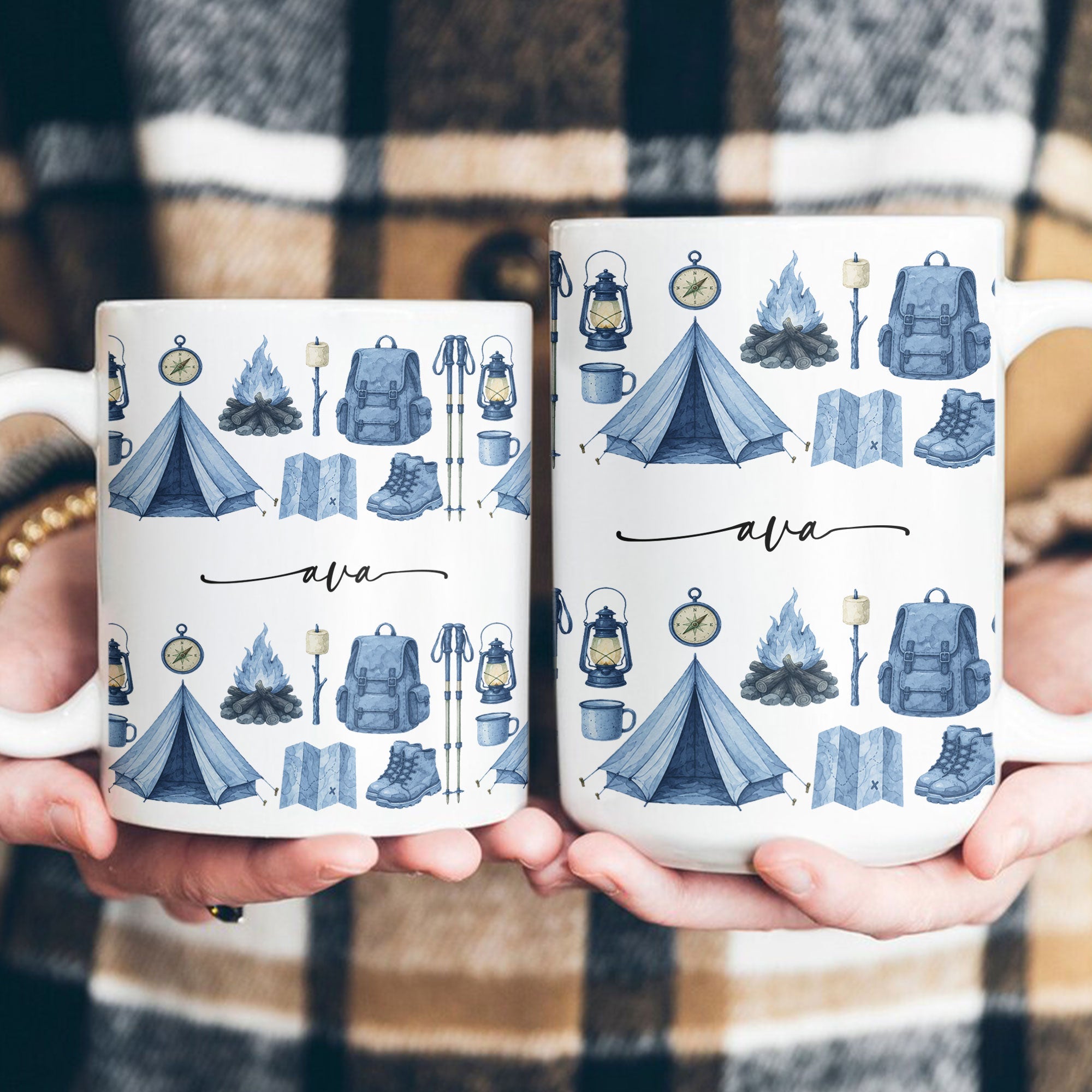 Custom Name Watercolor Camping Mug - Personalized Mug