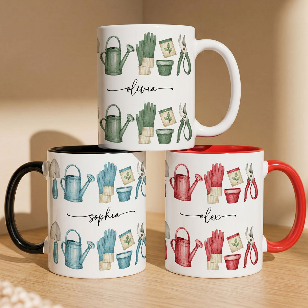 Custom Name Watercolor Style Gardening Mug - Personalized Mug