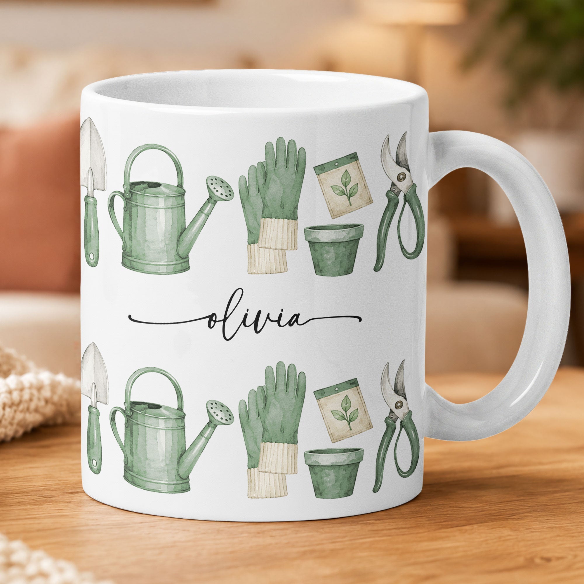 Custom Name Watercolor Style Gardening Mug - Personalized Mug