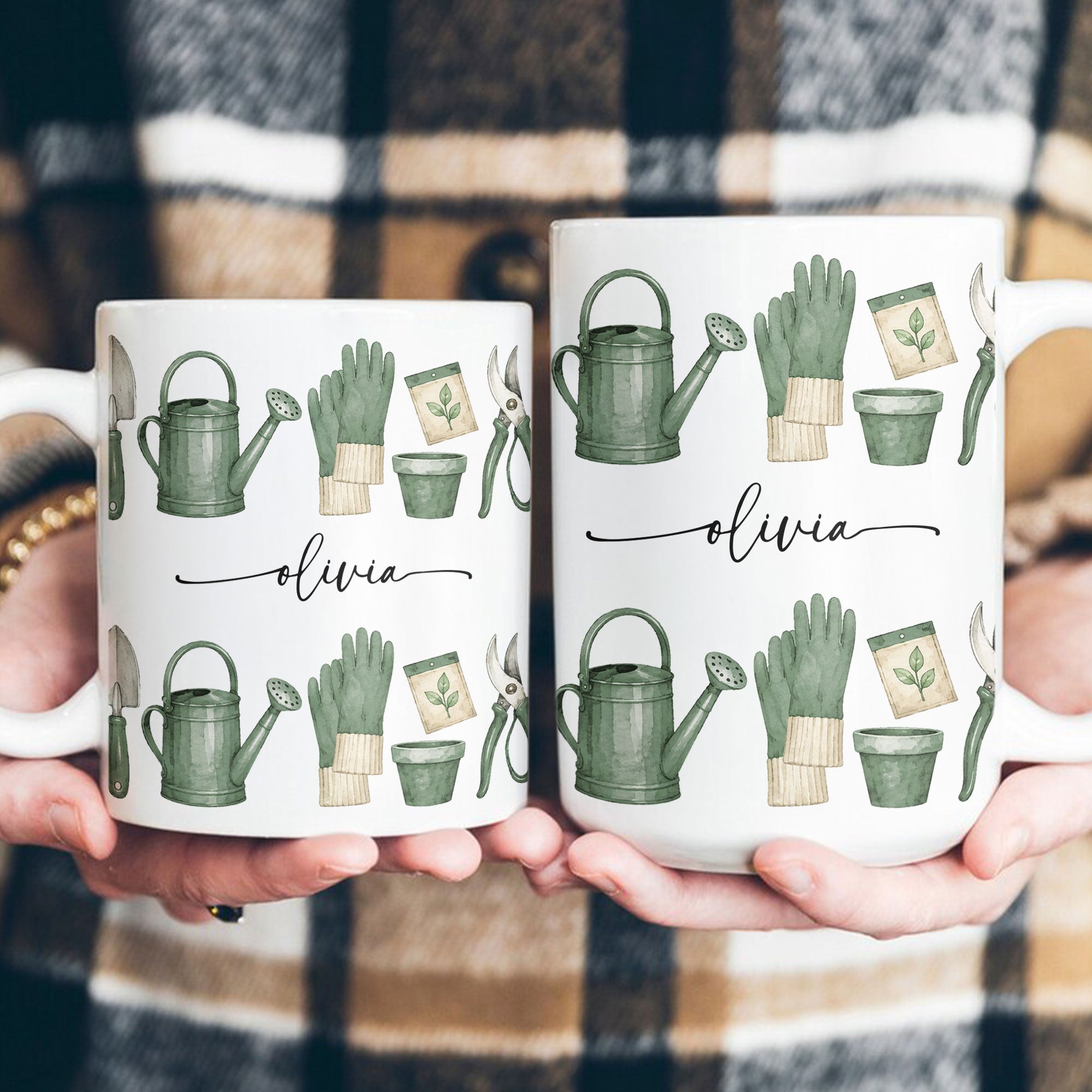 Custom Name Watercolor Style Gardening Mug - Personalized Mug