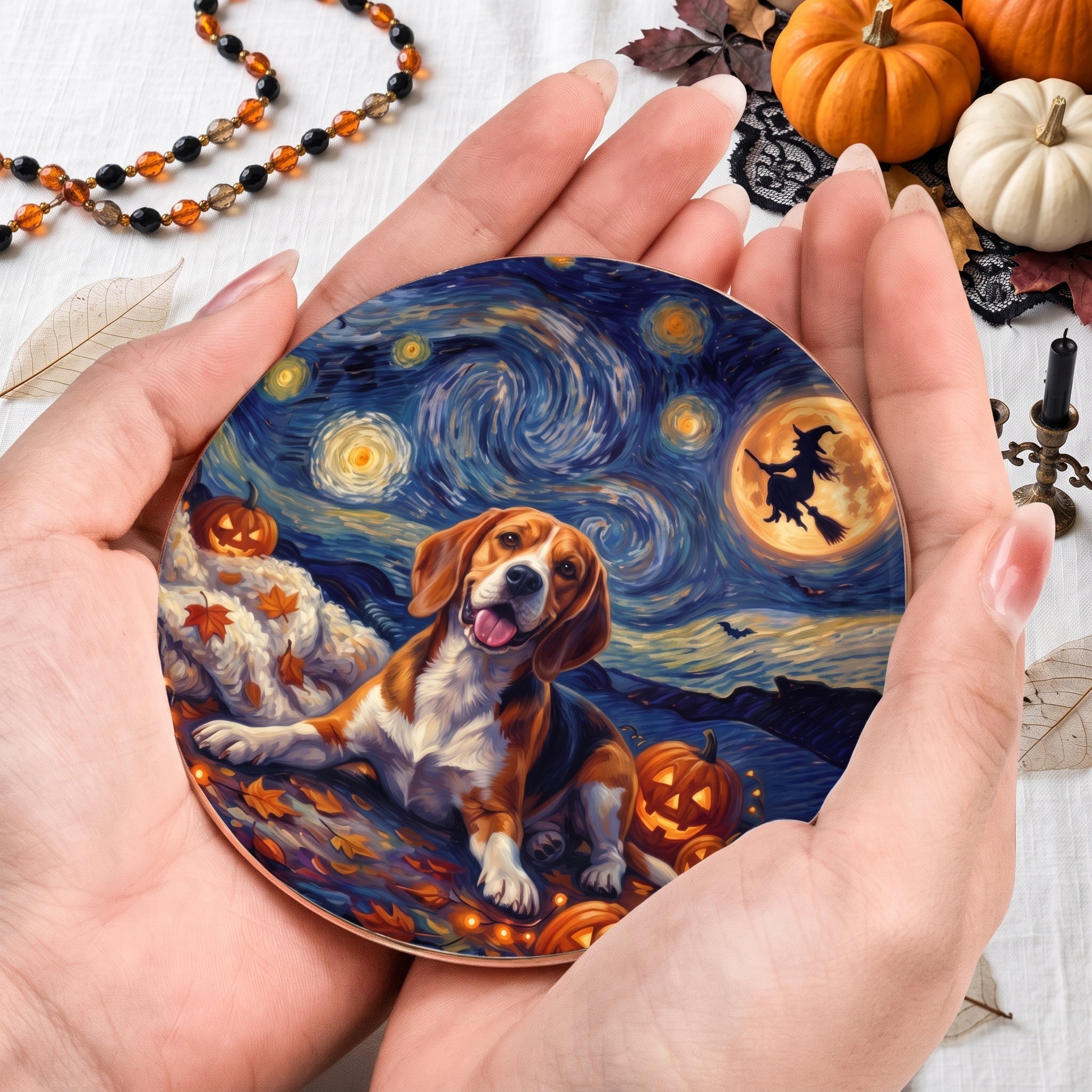 Custom Pet Dog Cat Portrait Halloween Van Gogh Style - Personalized Jewelry Dish