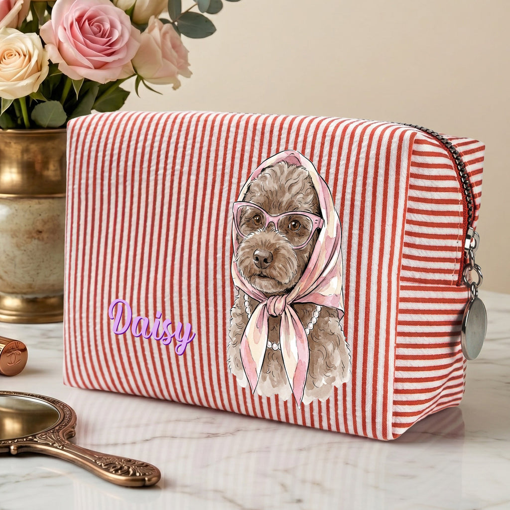 Custom Pet & Name Colorful Stripes Bag - Personalized Makeup Bag