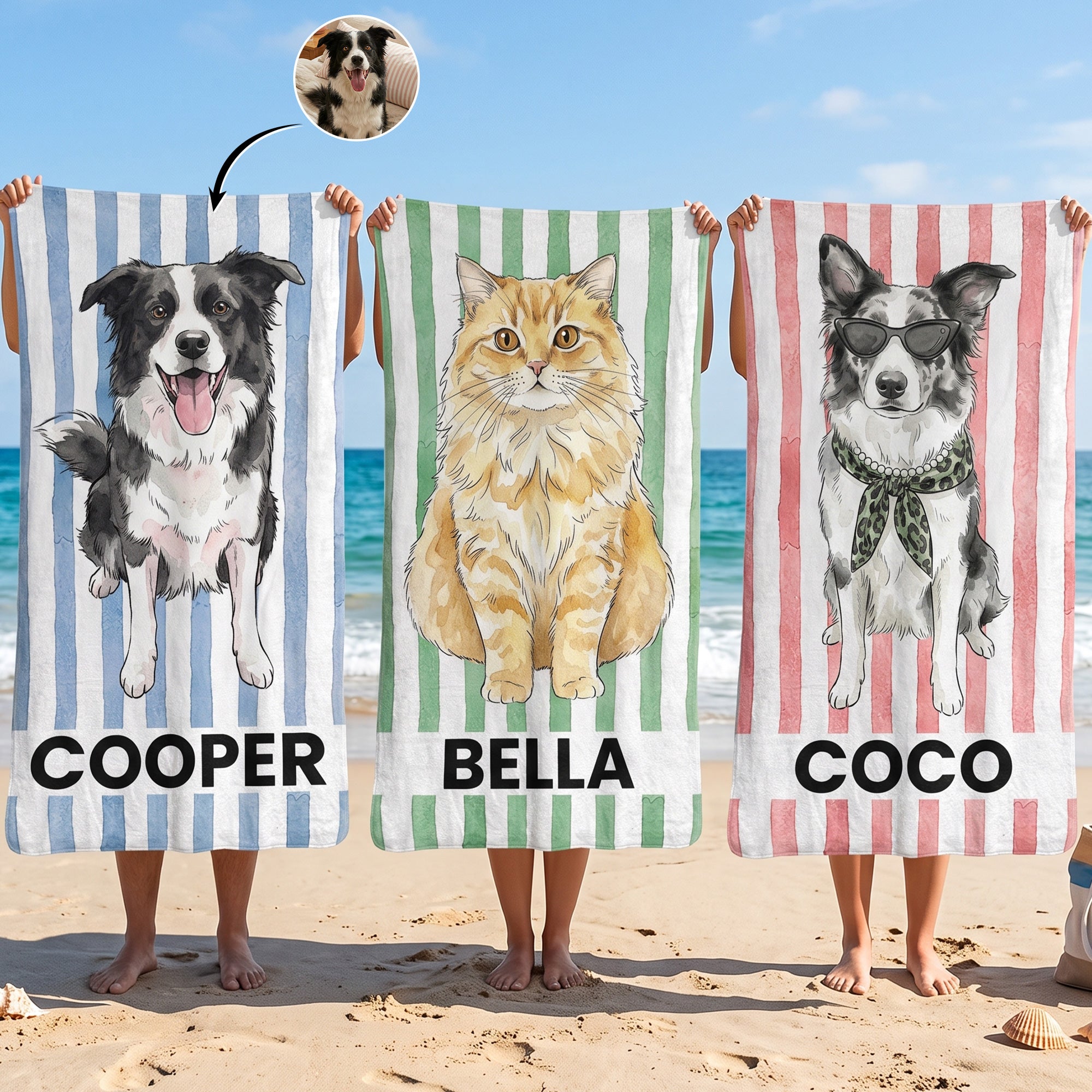 Custom Pet Photo Quick-Dry Beach Towel, Custom Pet Name Gift for Dog Lovers - Personalized Beach Towel