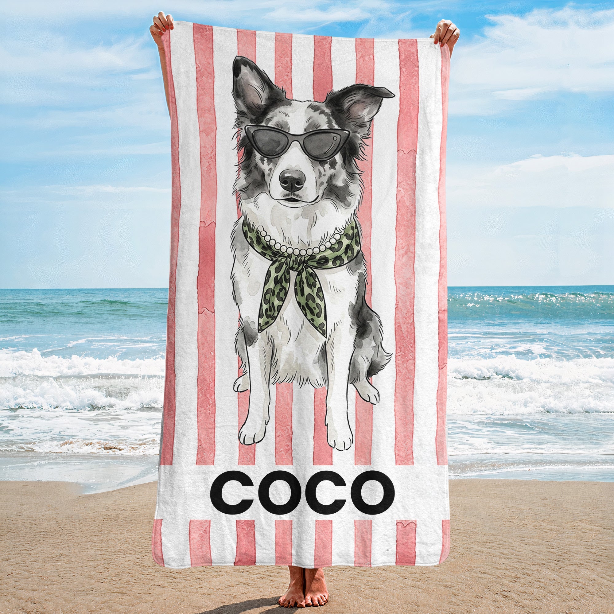 Custom Pet Photo Quick-Dry Beach Towel, Custom Pet Name Gift for Dog Lovers - Personalized Beach Towel