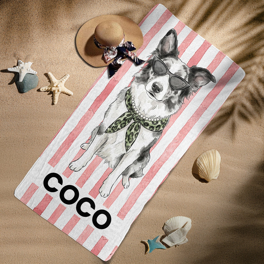 Custom Pet Photo Quick-Dry Beach Towel, Custom Pet Name Gift for Dog Lovers - Personalized Beach Towel