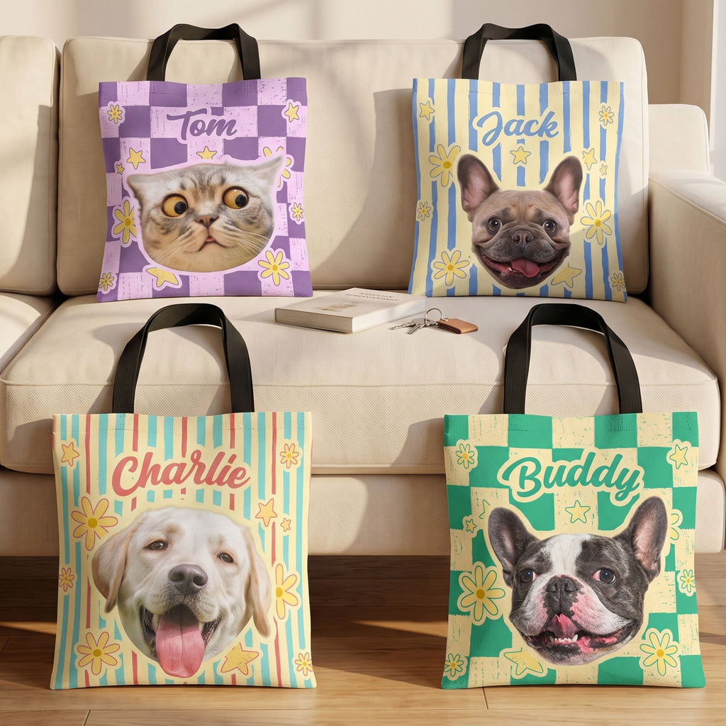 Custom Pet Photo - Vintage Bag For Dog Mom, Cat Mom - Personalized Tote Bag