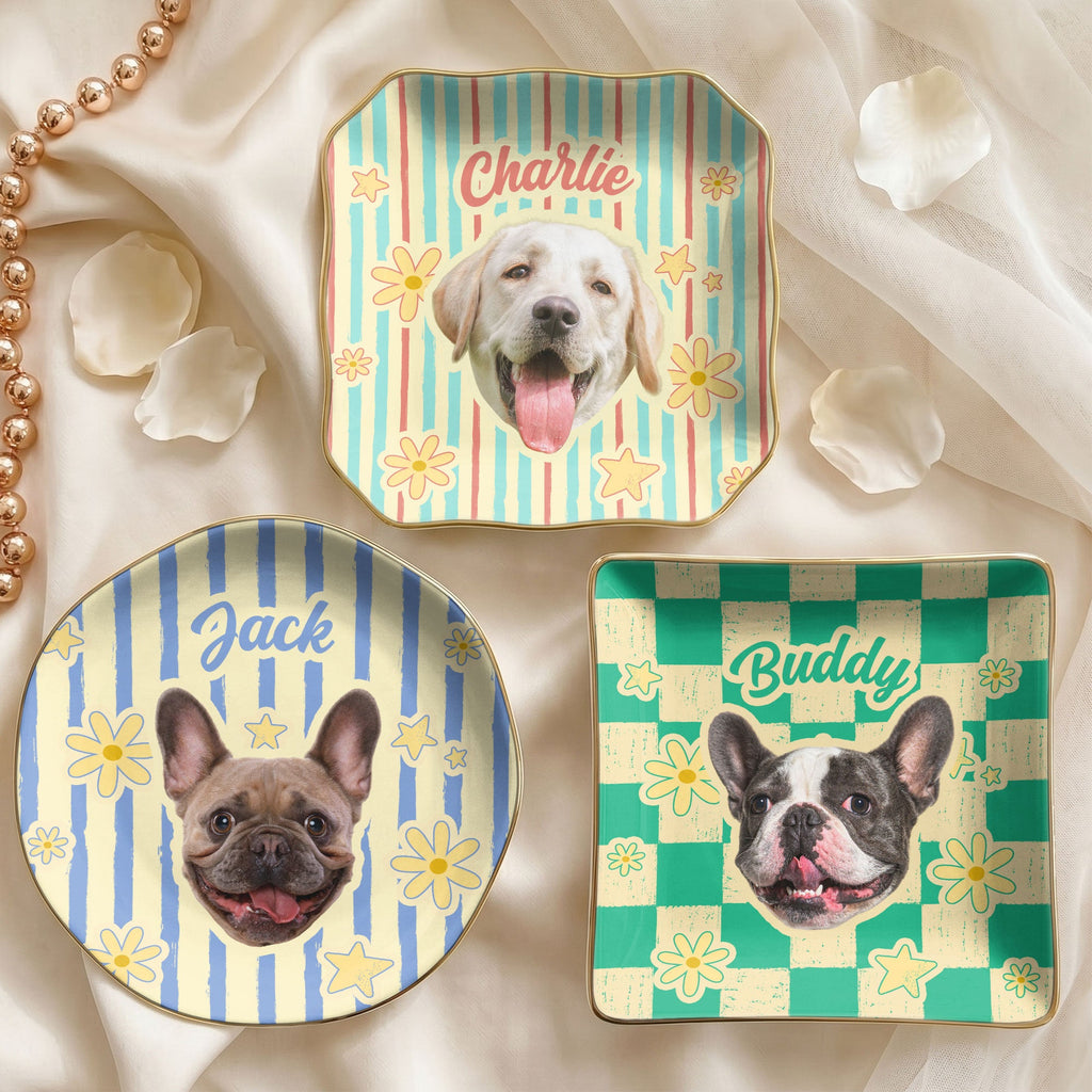 Custom Pet Photo - Vintage Trinket Tray For Dog Mom, Cat Mom - Personalized Jewelry Dish