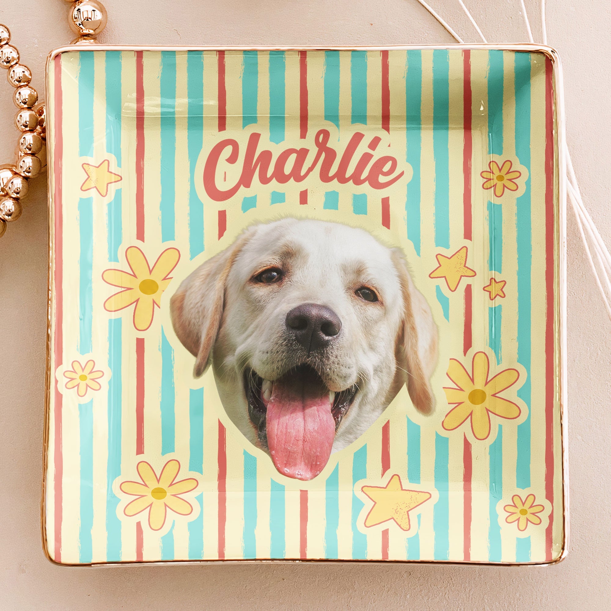 Custom Pet Photo - Vintage Trinket Tray For Dog Mom, Cat Mom - Personalized Jewelry Dish