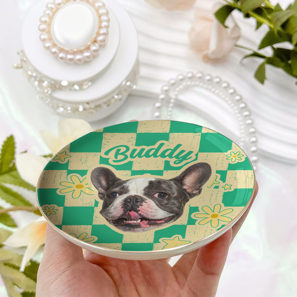 Custom Pet Photo - Vintage Trinket Tray For Dog Mom, Cat Mom - Personalized Jewelry Dish