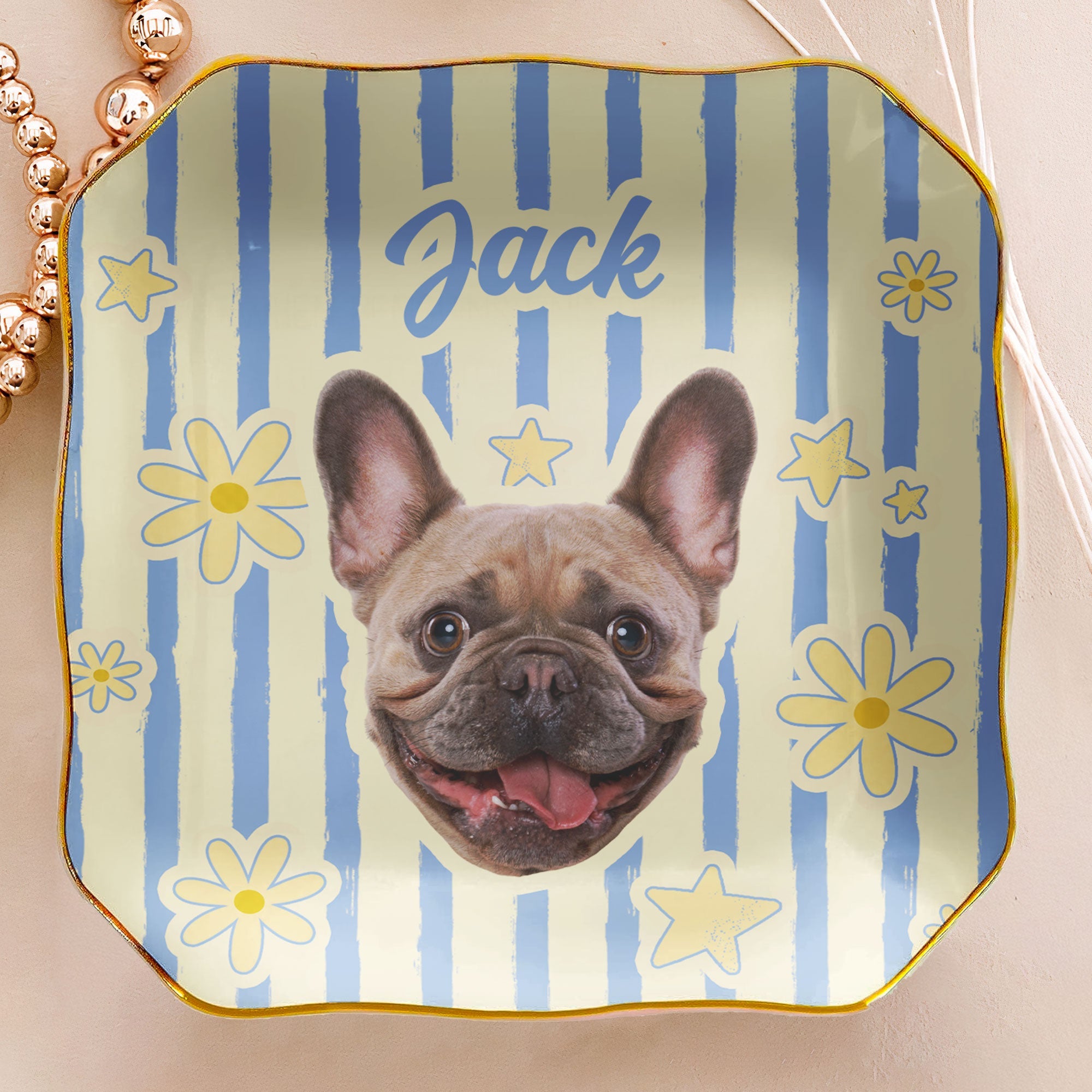 Custom Pet Photo - Vintage Trinket Tray For Dog Mom, Cat Mom - Personalized Jewelry Dish