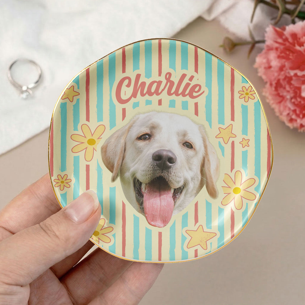 Custom Pet Photo - Vintage Trinket Tray For Dog Mom, Cat Mom - Personalized Jewelry Dish