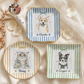 Custom Pet Photo Watercolor Striped Pattern - Personalized Jewelry Dish