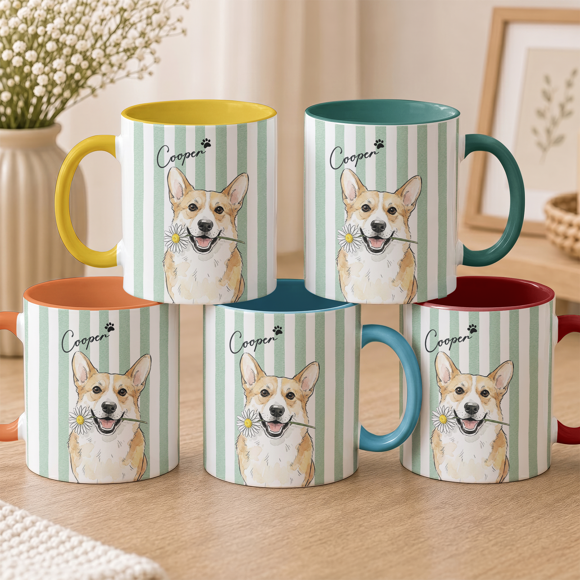 Custom Pet Photo Watercolor Striped Patterns New Version Pet Lovers Gifts - Personalized Mug
