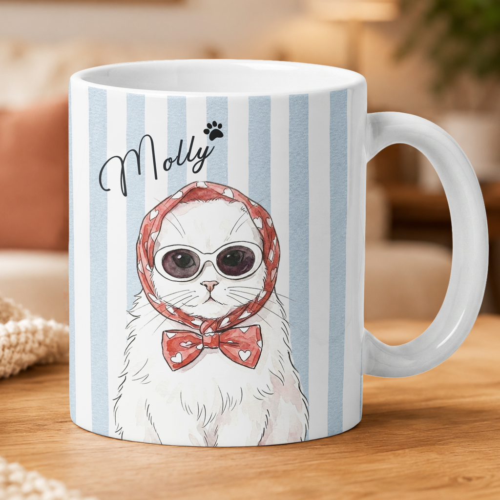 Custom Pet Photo Watercolor Striped Patterns New Version Pet Lovers Gifts - Personalized Mug