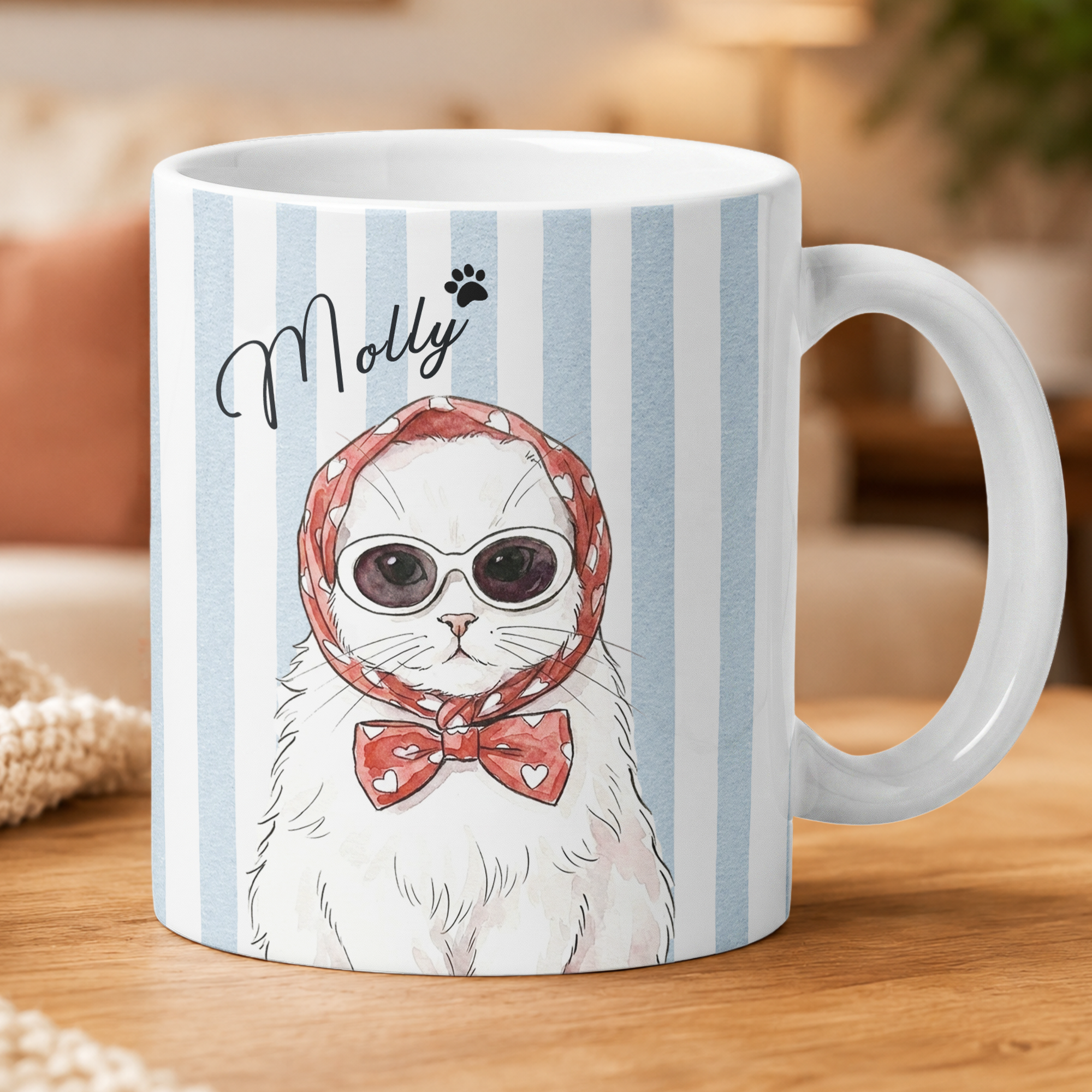 Custom Pet Photo Watercolor Striped Patterns New Version Pet Lovers Gifts - Personalized Mug