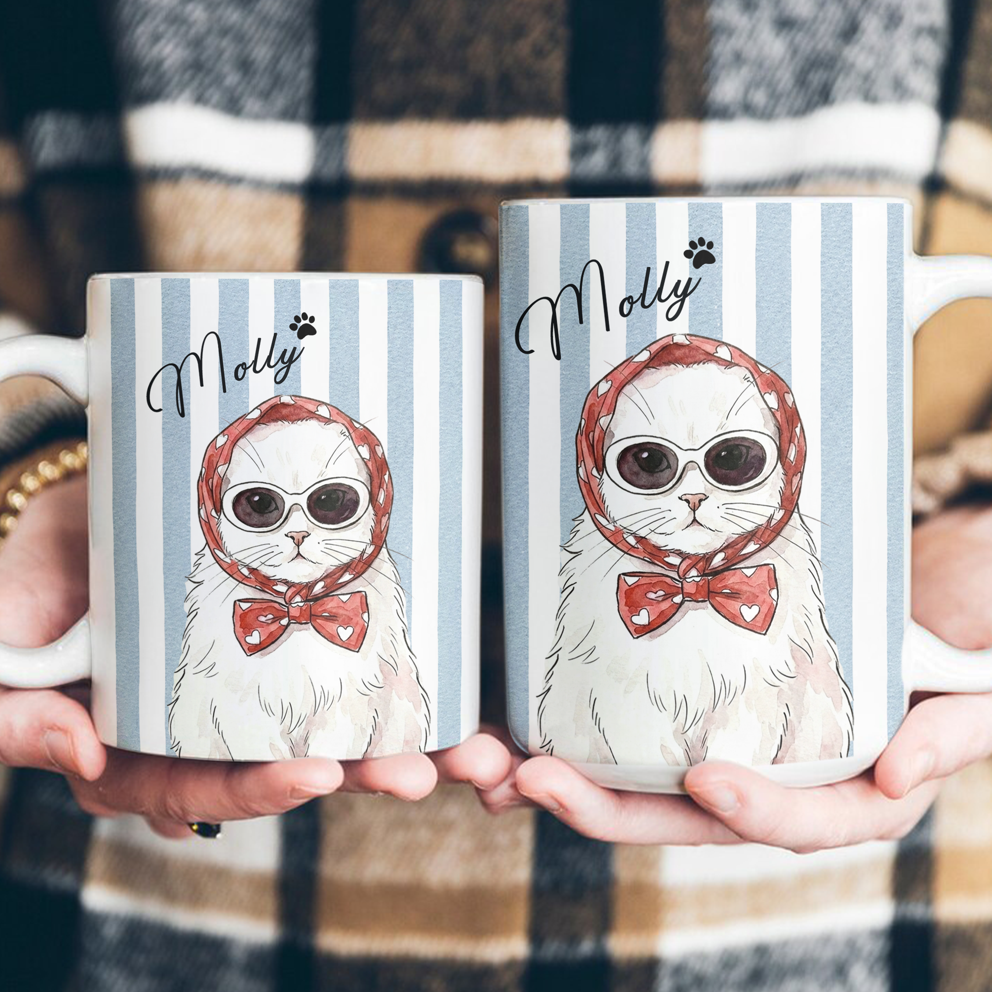Custom Pet Photo Watercolor Striped Patterns New Version Pet Lovers Gifts - Personalized Mug