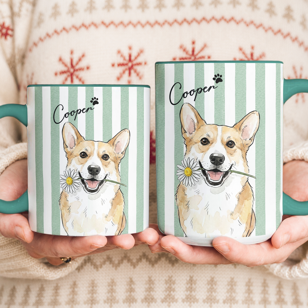 Custom Pet Photo Watercolor Striped Patterns New Version Pet Lovers Gifts - Personalized Mug