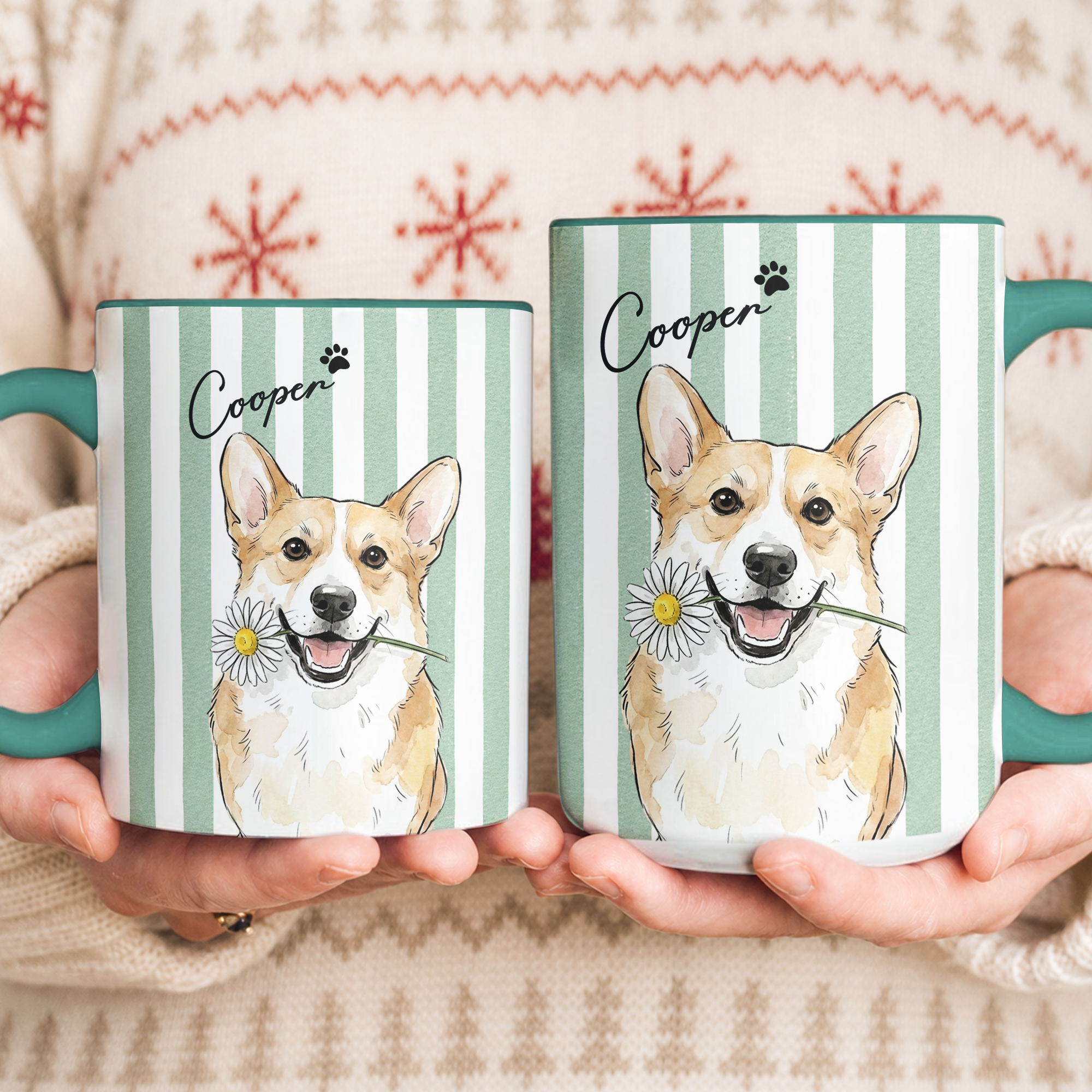 Custom Pet Photo Watercolor Striped Patterns New Version Pet Lovers Gifts - Personalized Mug