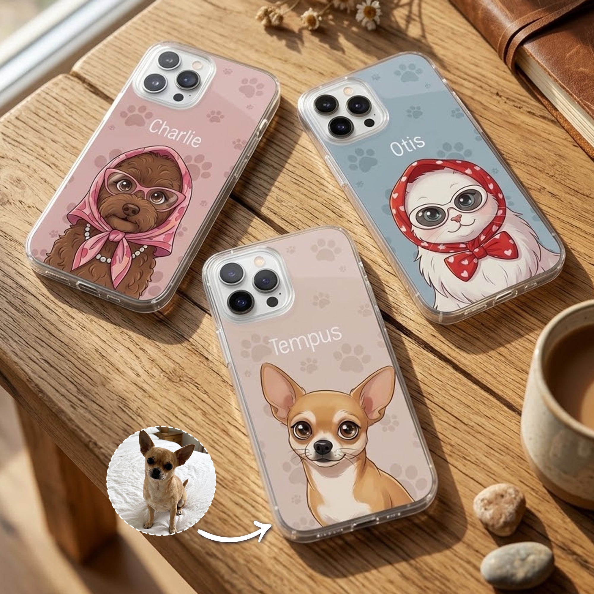 Custom Pet Portrait Cartoon Art Gift For Pet Lovers - Personalized Phone Case