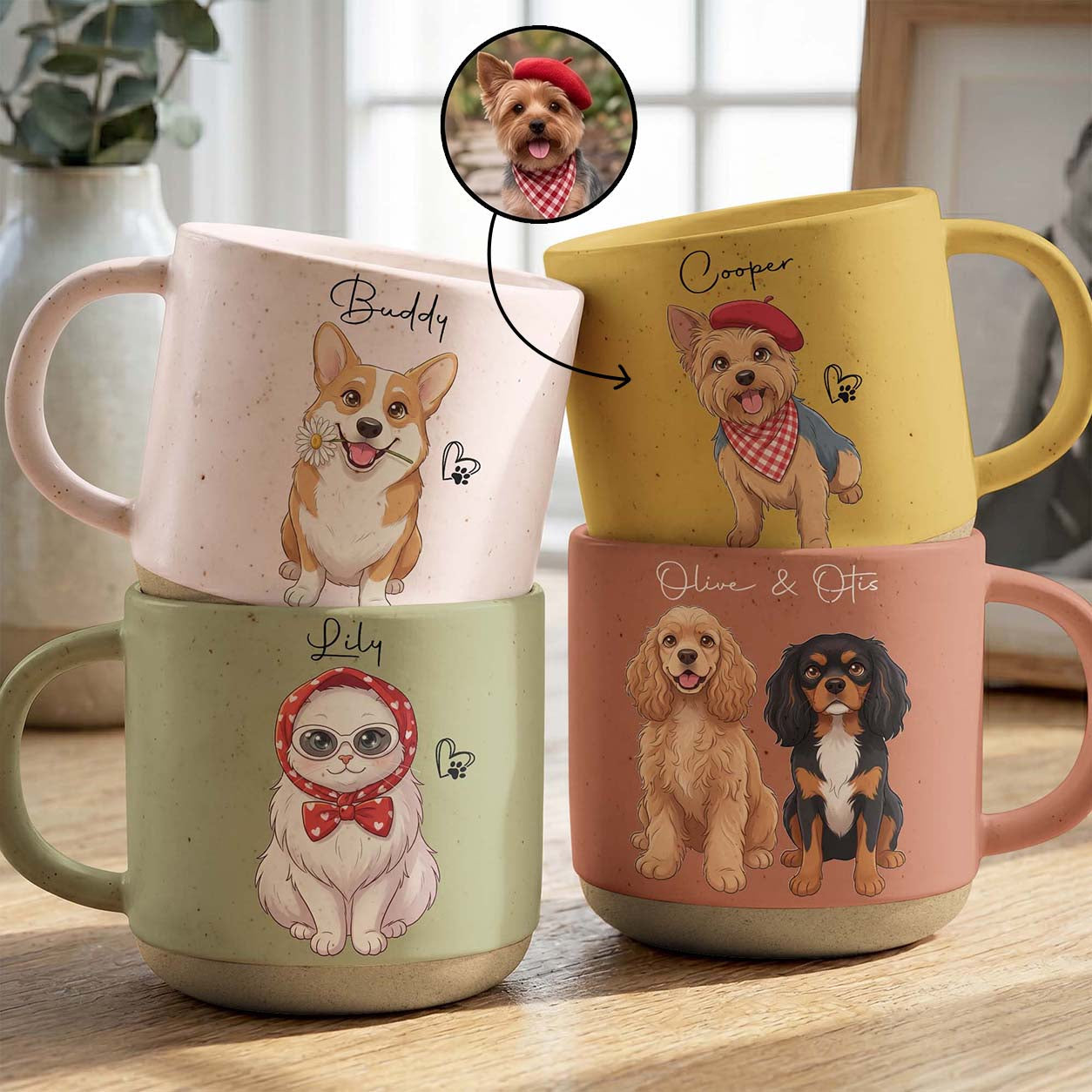 Custom Pet Portrait Cartoon Art Style Gifts For Pet Lovers - Personalized Mug