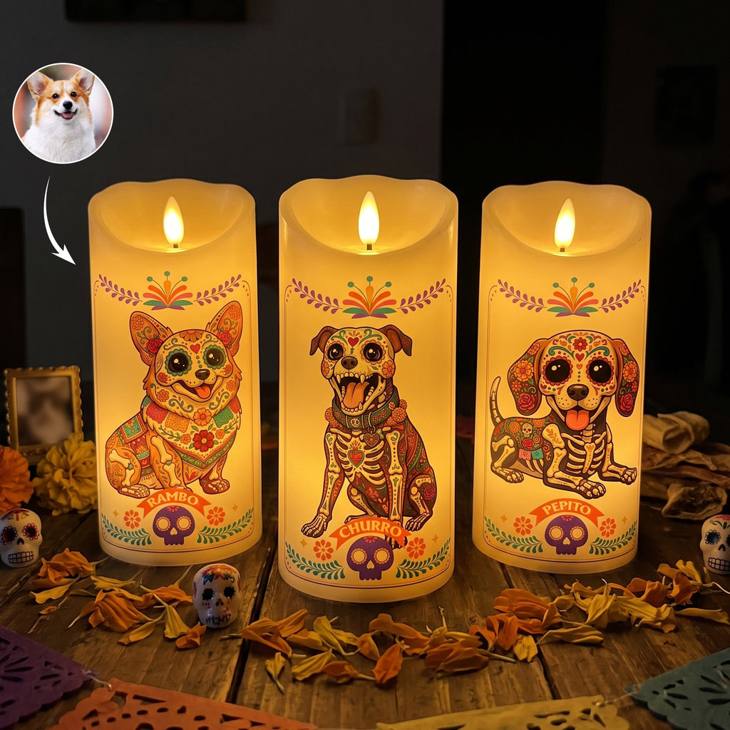 Custom Pet Portrait Day Of The Dead Mexican Hispanic Style - Personalized Candles
