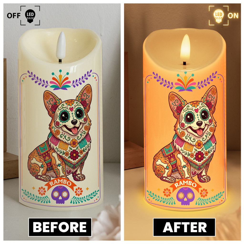 Custom Pet Portrait Day Of The Dead Mexican Hispanic Style - Personalized Candles
