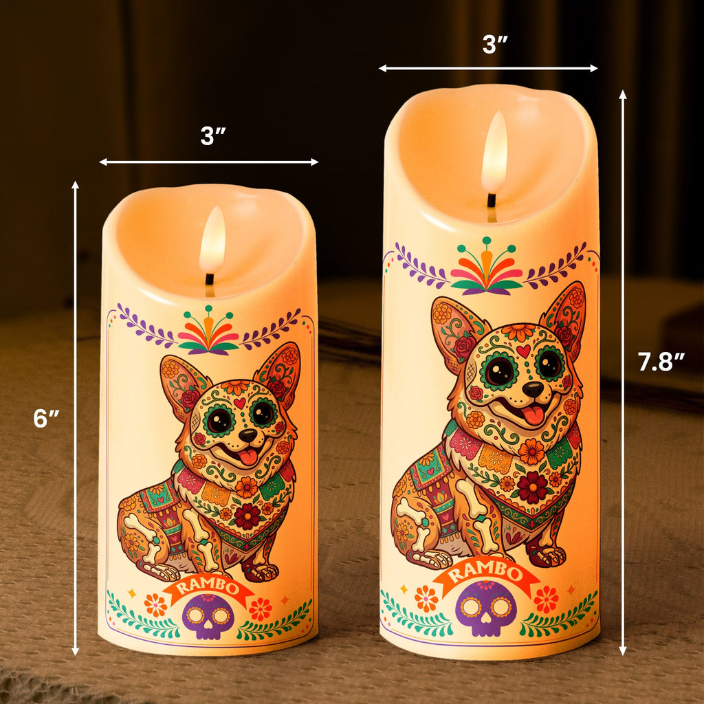 Custom Pet Portrait Day Of The Dead Mexican Hispanic Style - Personalized Candles