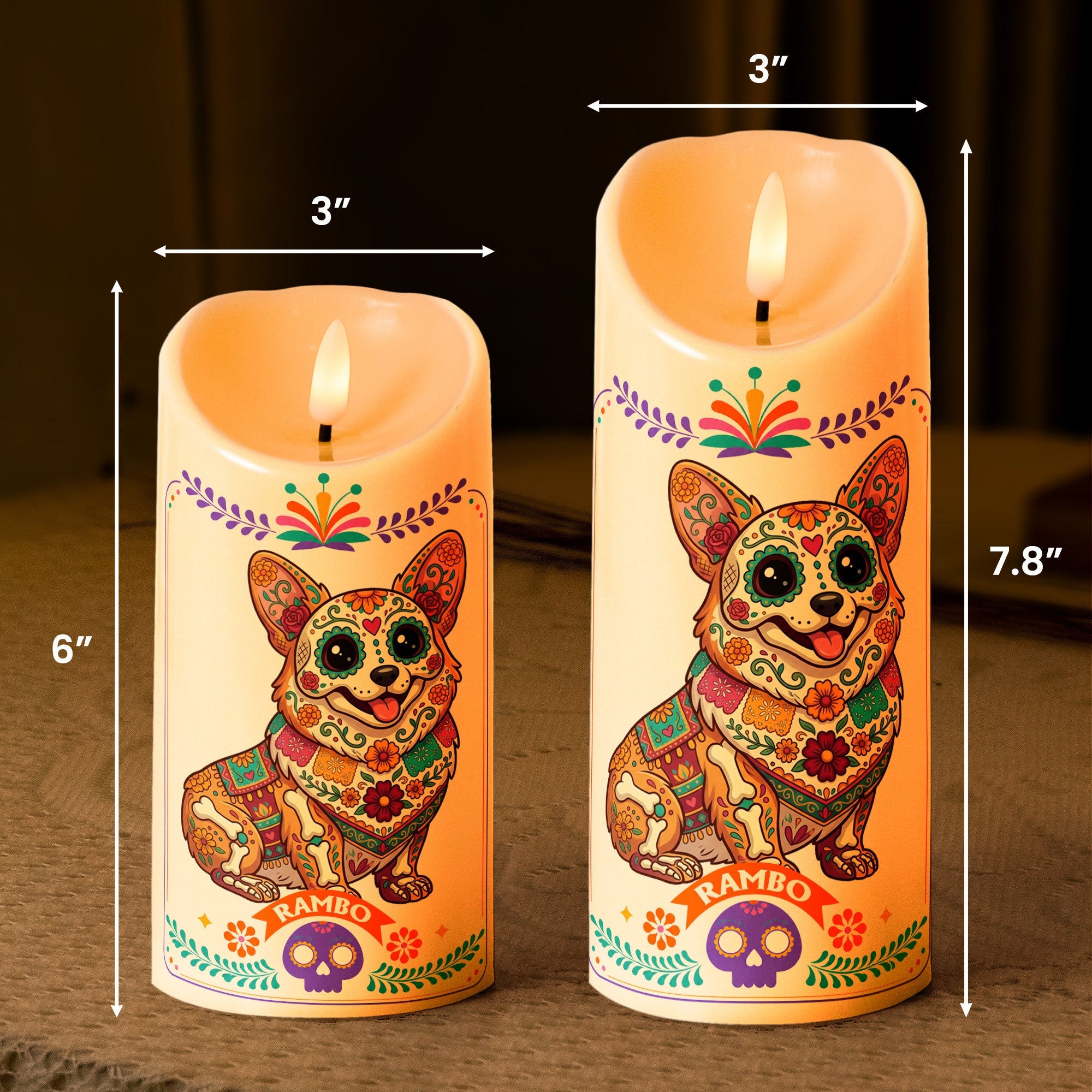 Custom Pet Portrait Day Of The Dead Mexican Hispanic Style - Personalized Candles