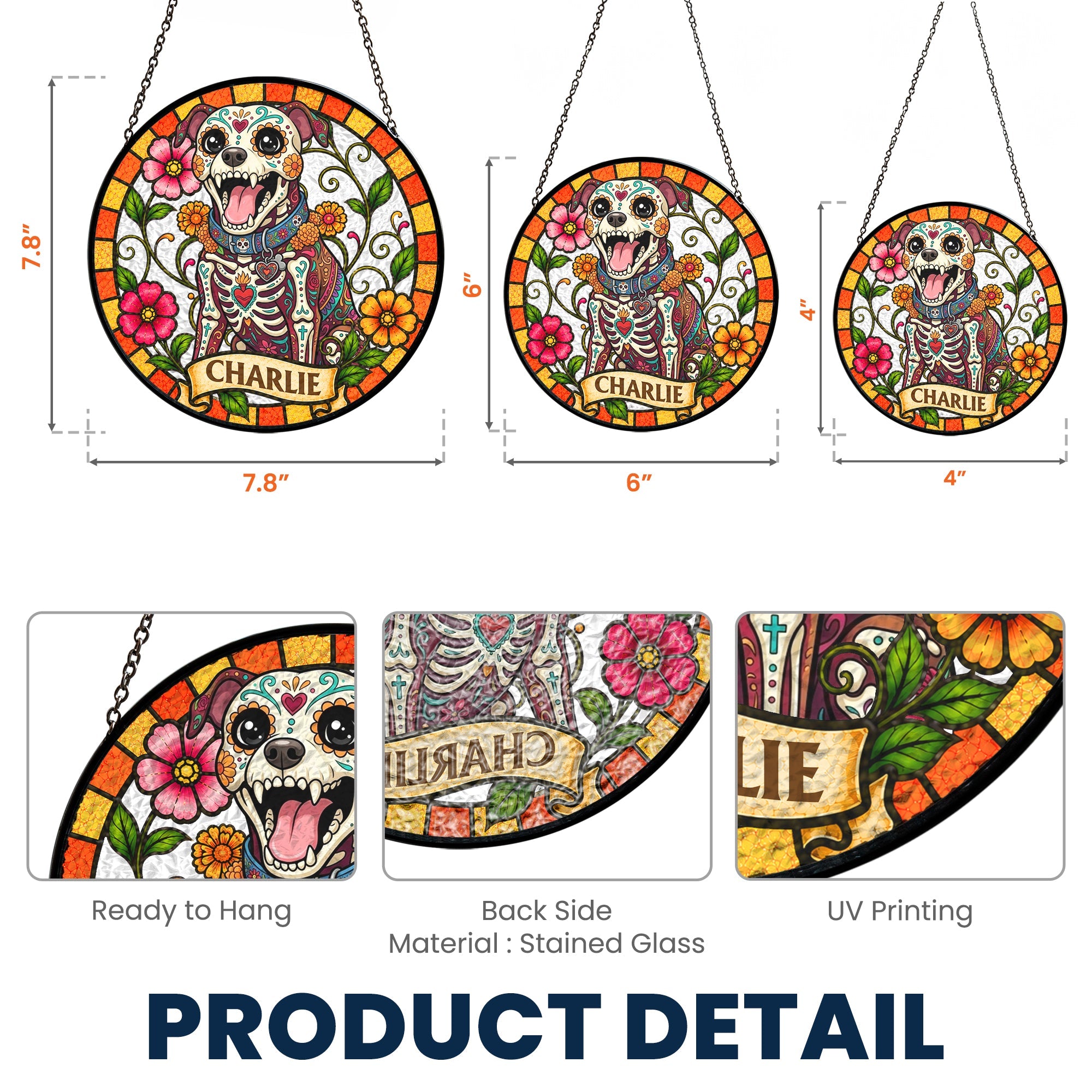 Custom Pet Portrait Day Of The Dead Style - Personalized Window Hanging Suncatcher