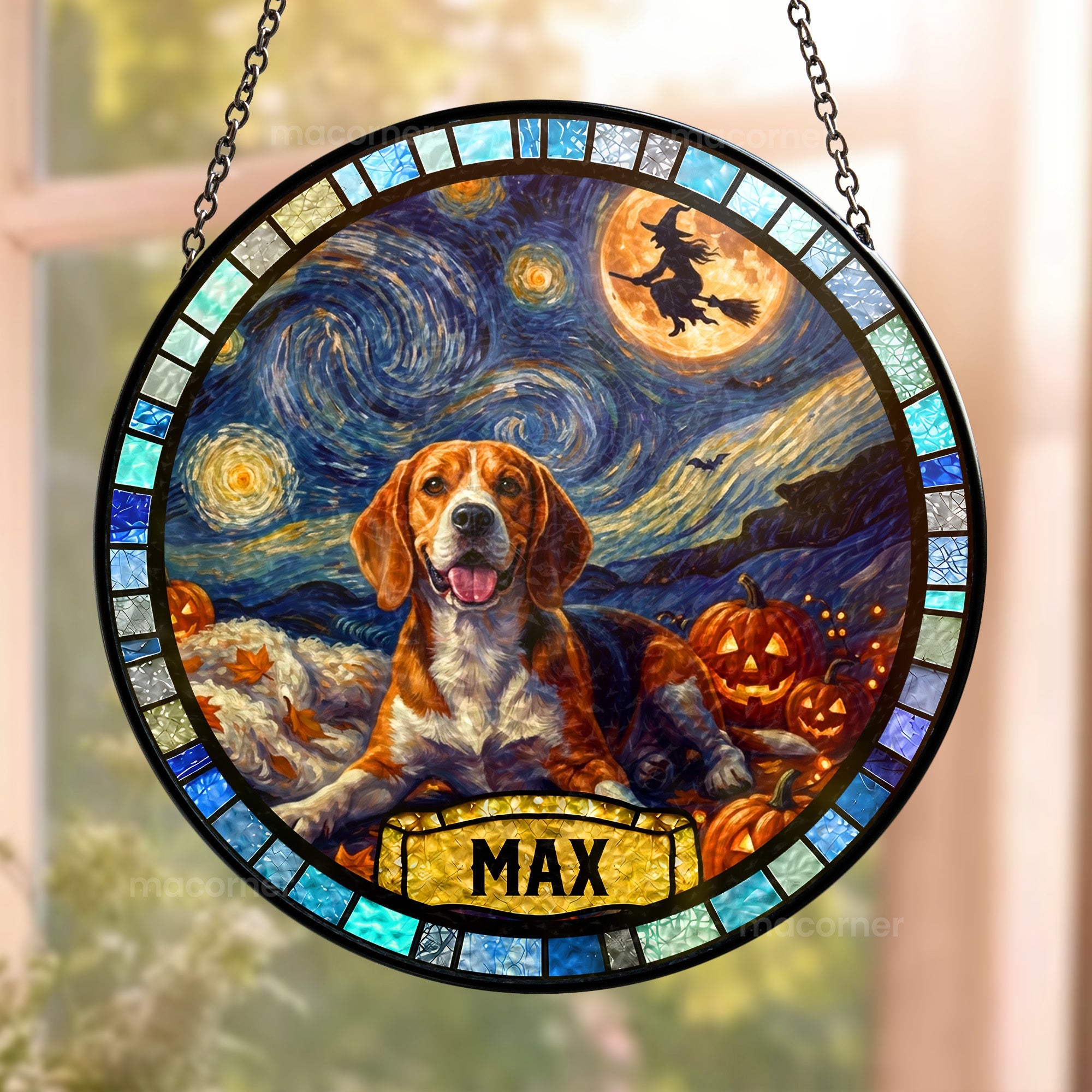 Custom Pet Portrait Halloween Van Gogh Art - Personalized Window Hanging Suncatcher