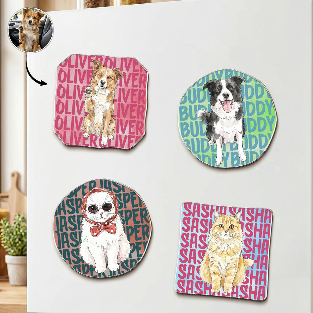 Custom Pet Portrait & Name Colorful Watercolor - Personalized Magnet