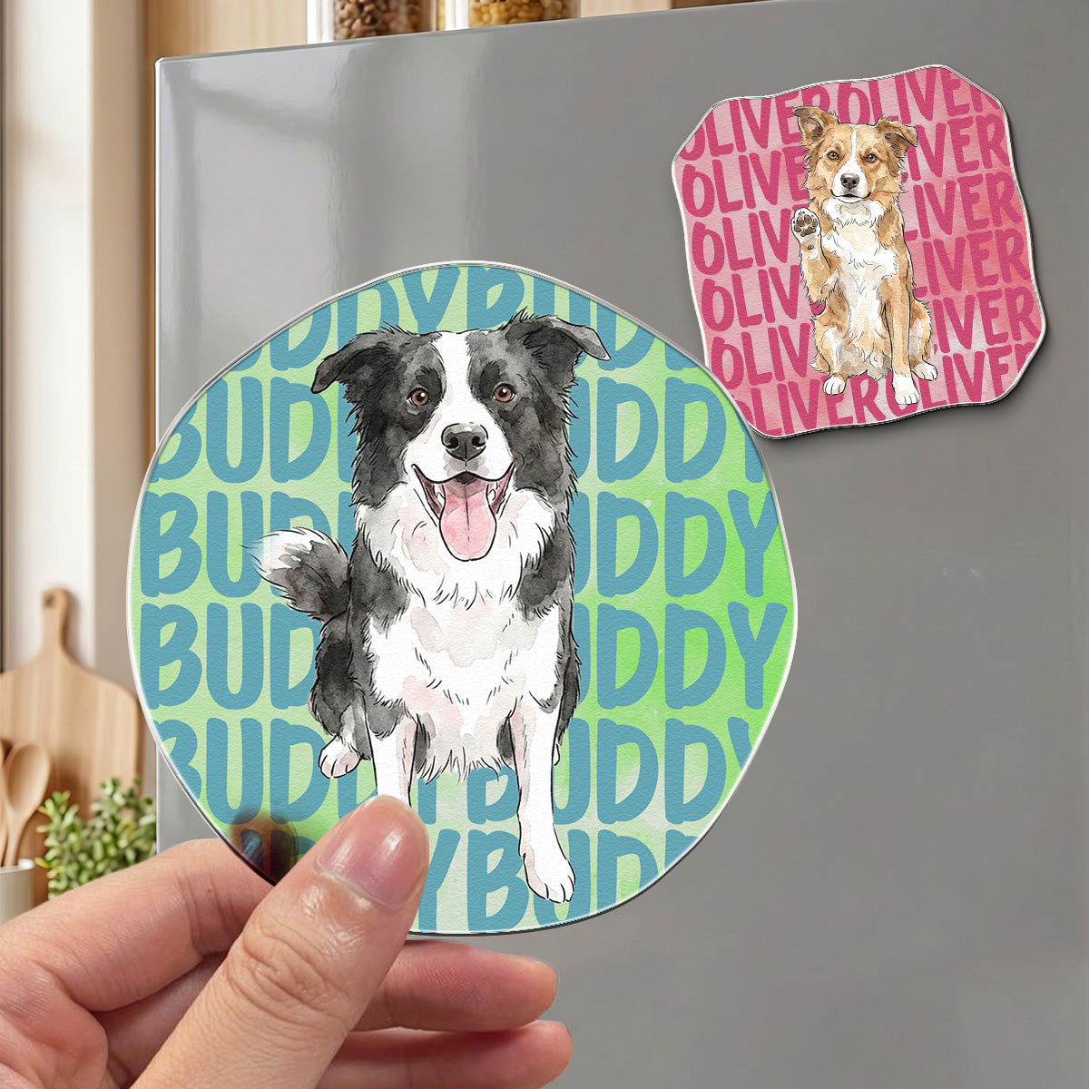 Custom Pet Portrait & Name Colorful Watercolor - Personalized Magnet