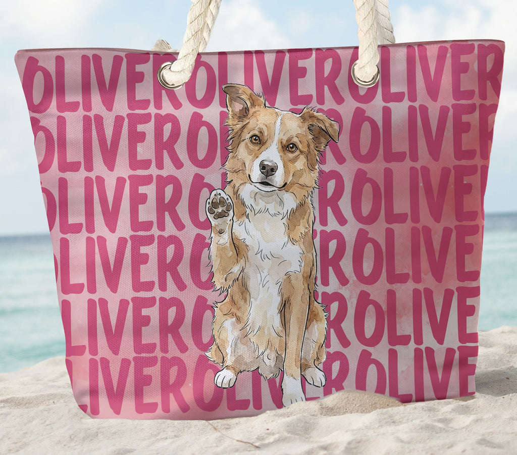 Custom Pet Portrait & Name Watercolor Style - Personalized Beach Bag