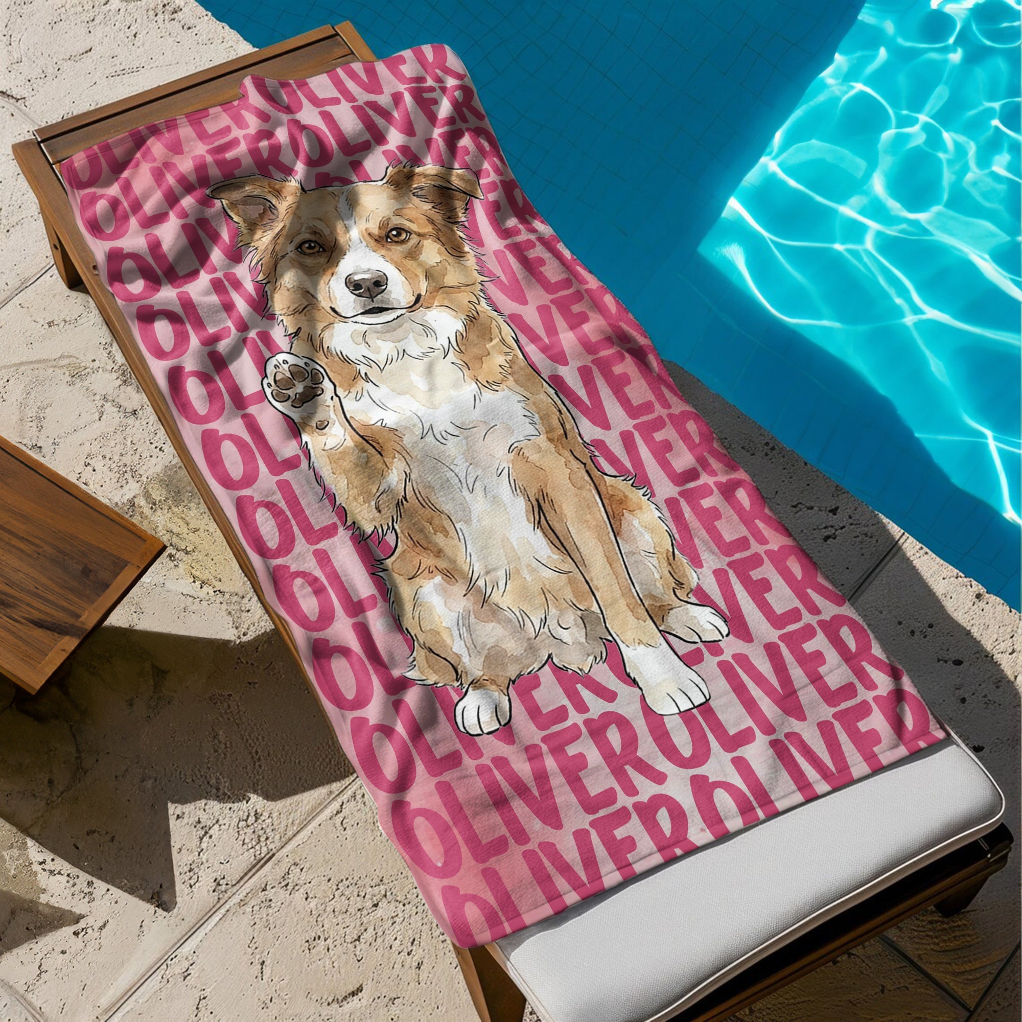 Custom Pet Portrait & Name Watercolor Style - Personalized Beach Towel