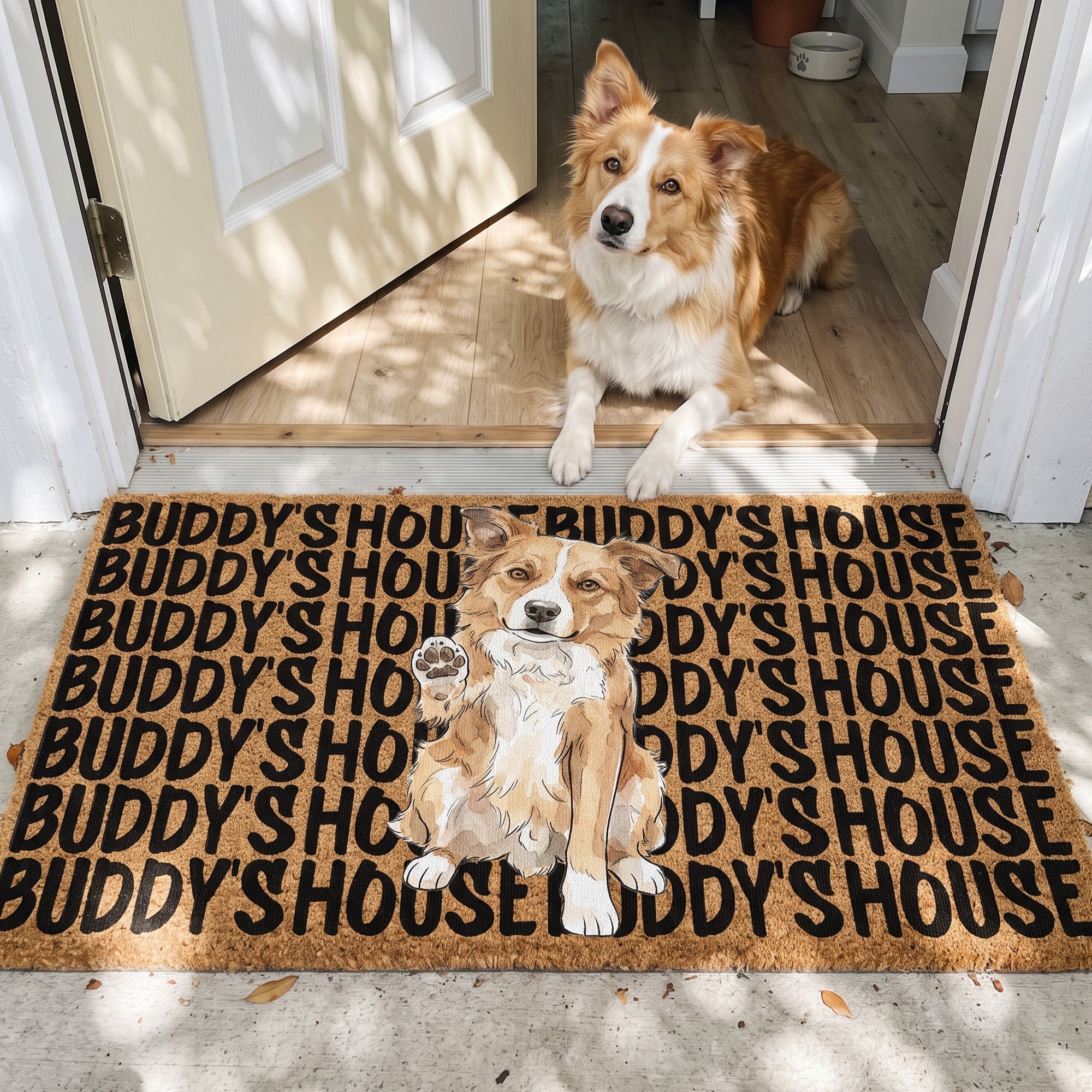 Custom Pet Portrait & Name Watercolor Style - Personalized Doormat