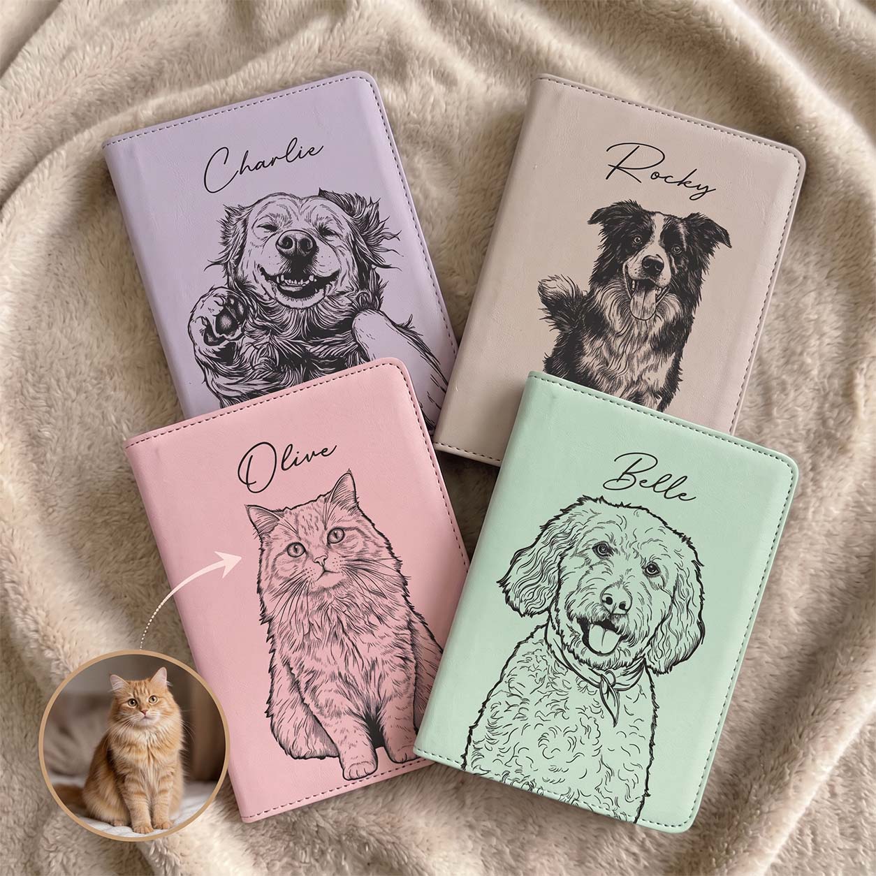 Custom Pet Portrait Sketch Line Art - Personalized Kindle Case