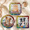 Custom Pet Portrait Stained Glass Floral Colorful - Personalized Jewelry Dish