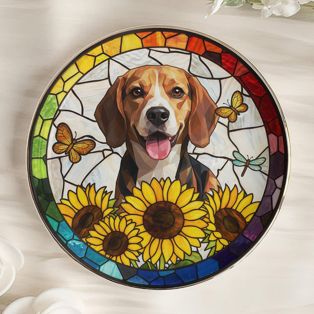 Custom Pet Portrait Stained Glass Floral Colorful - Personalized Jewelry Dish