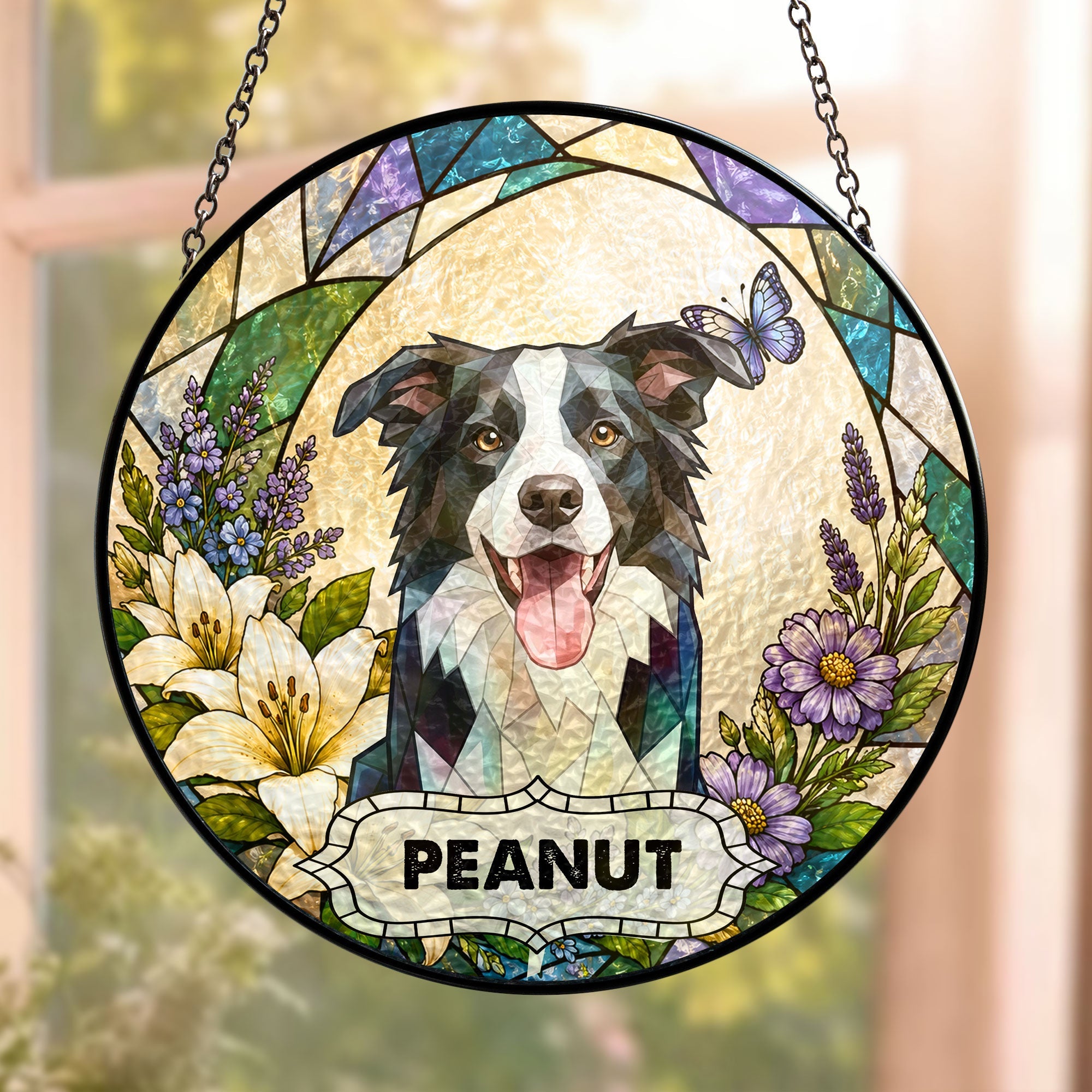 Custom Pet Portrait Stained Glass Style Art Dog Owners Gifts Pet Loss Gifts - Personalized Window Hanging Suncatcher