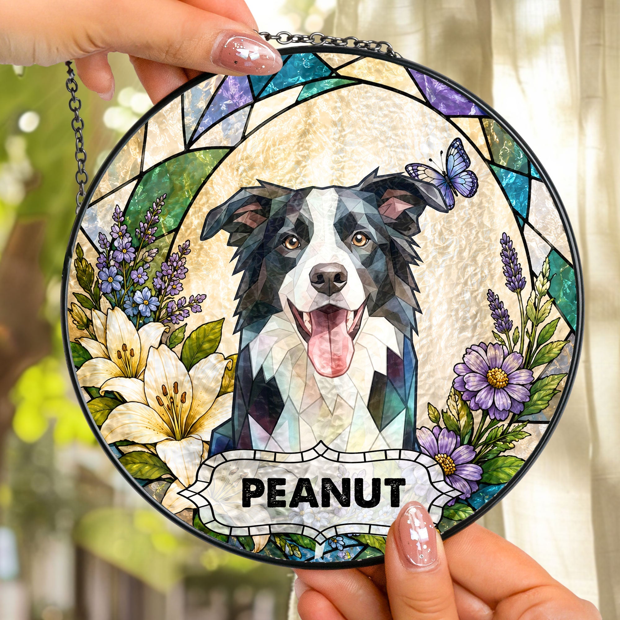Custom Pet Portrait Stained Glass Style Art Dog Owners Gifts Pet Loss Gifts - Personalized Window Hanging Suncatcher