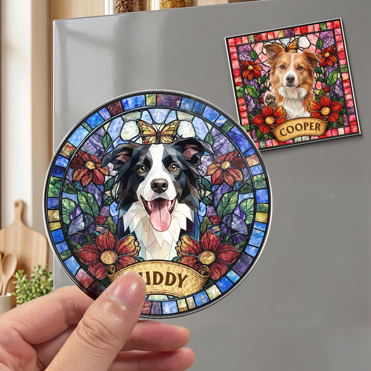 Custom Pet Portrait Stained Glass Style Gifts For Pet Owners - Personalized Magnet