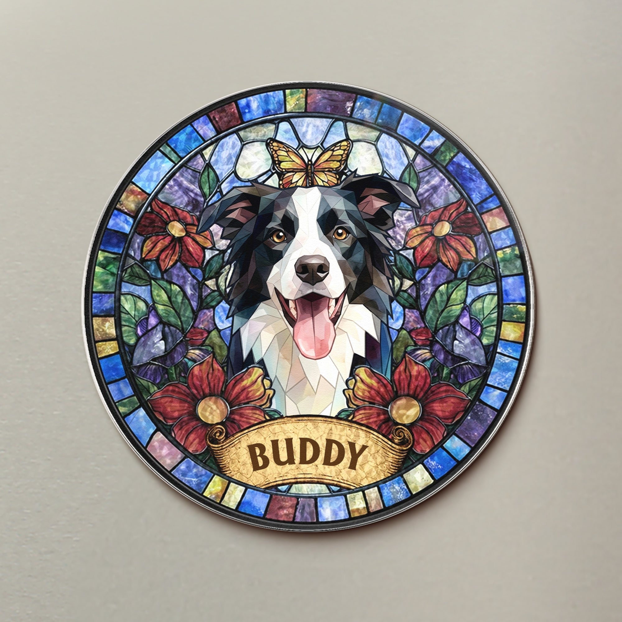 Custom Pet Portrait Stained Glass Style Gifts For Pet Owners - Personalized Magnet